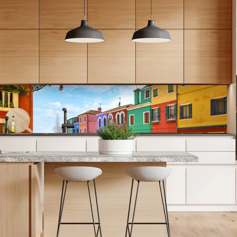 Naklejka repozycjonowalna kolorowe domy nad kanałem w Burano – Wallissimo® Naklejka repozycjonowalna kolorowe domy nad kanałem w Burano – Wallissimo®