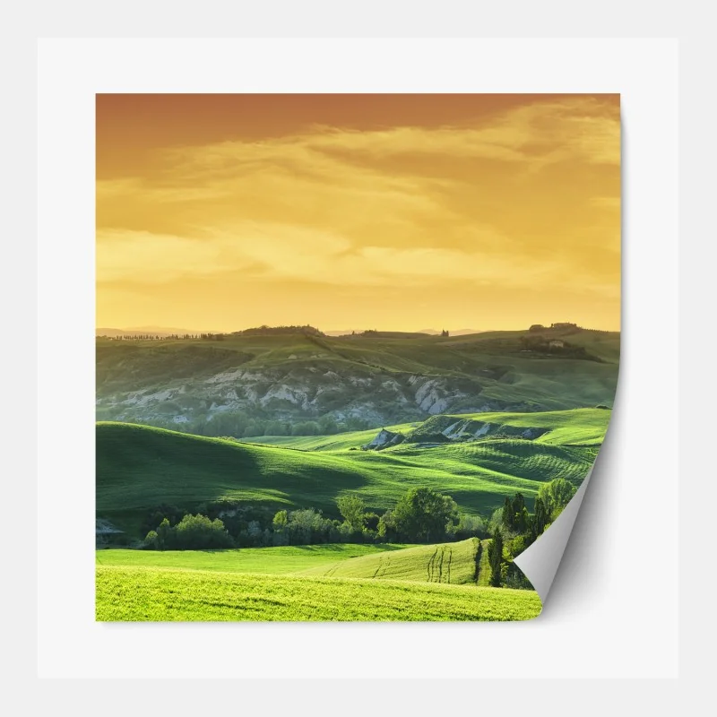 Naklejka repozycjonowalna Toskańskie pagórki o zachodzie słońca