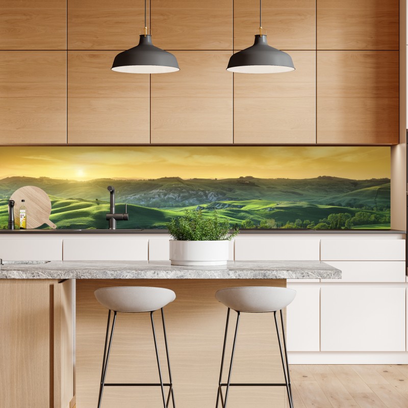 Naklejka repozycjonowalna Toskańskie pagórki o zachodzie słońca