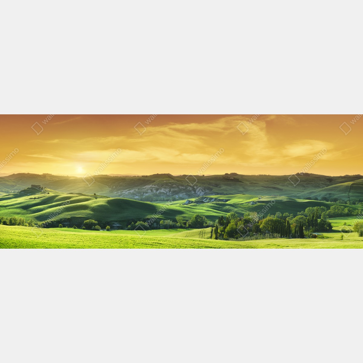 Naklejka repozycjonowalna Toskańskie pagórki o zachodzie słońca – Wallissimo® Naklejka repozycjonowalna Toskańskie pagórki o zachodzie słońca – Wallissimo®
