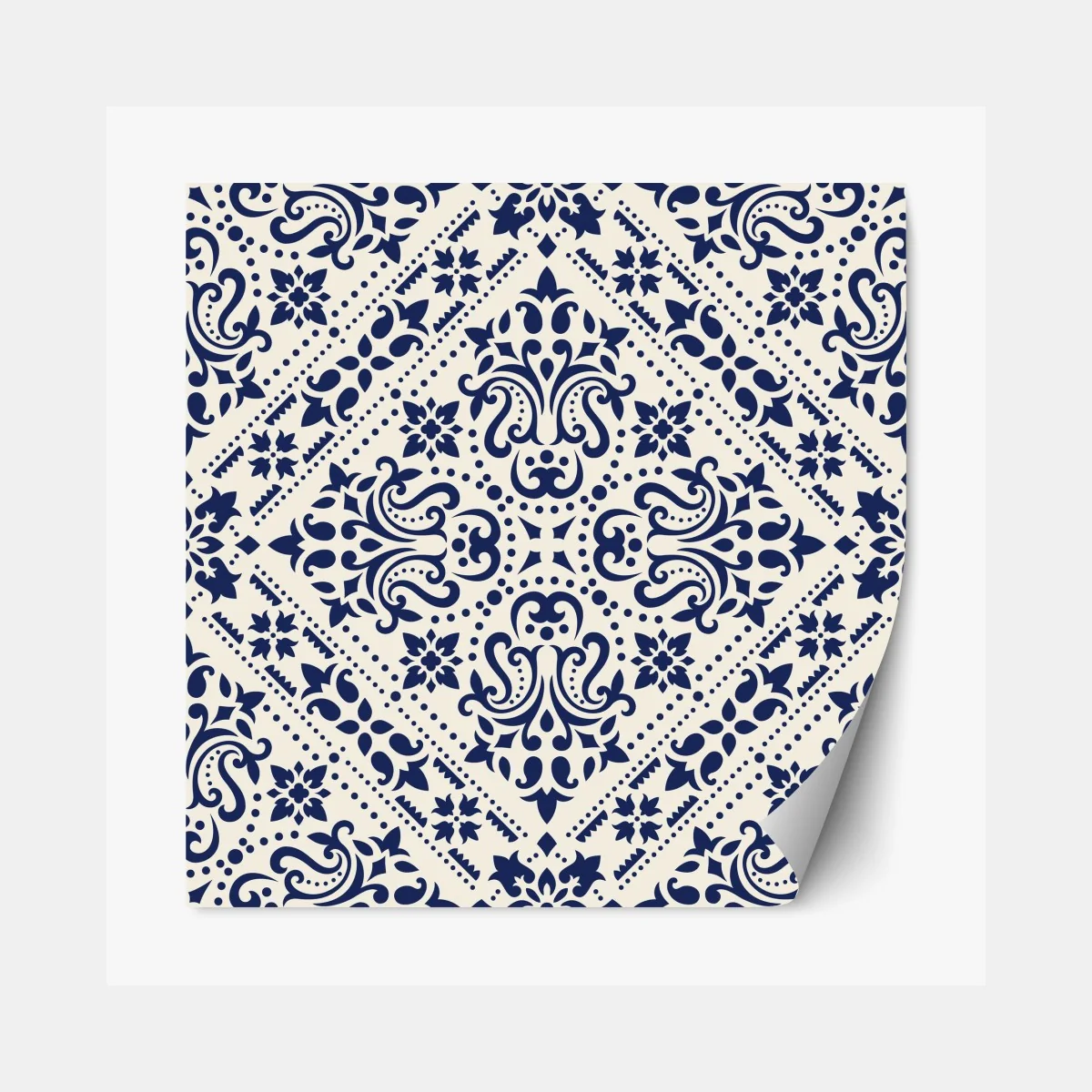 Naklejka repozycjonowalna granatowy wzór damaskowy na płytkach – Wallissimo® Naklejka repozycjonowalna granatowy wzór damaskowy na płytkach – Wallissimo®