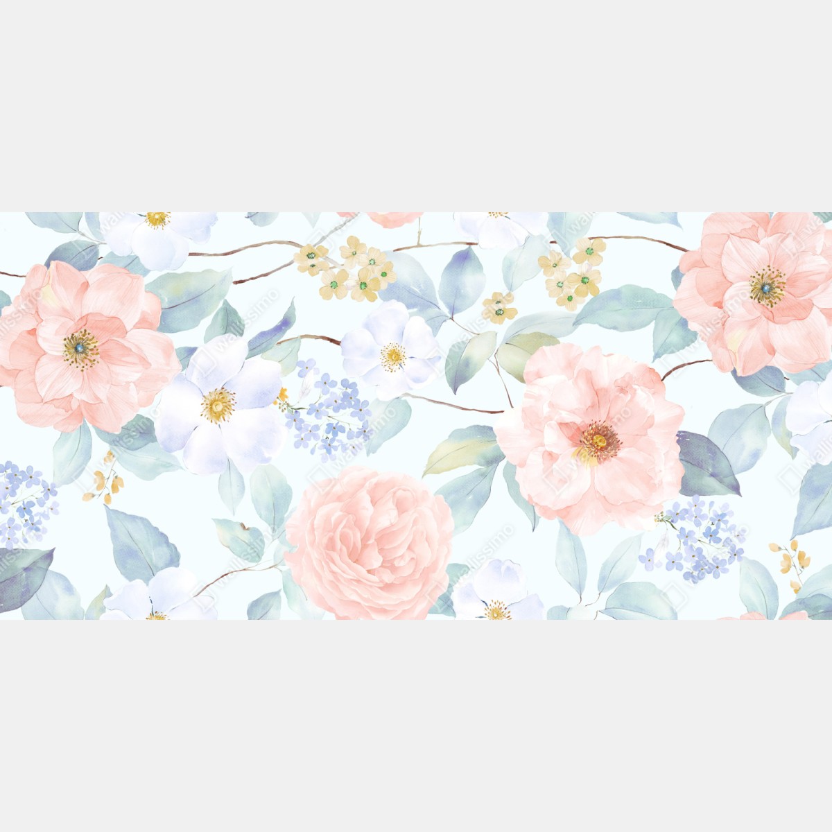 Naklejka repozycjonowalna delikatne pastelowe kwiaty w akwareli – Wallissimo® Naklejka repozycjonowalna delikatne pastelowe kwiaty w akwareli – Wallissimo®