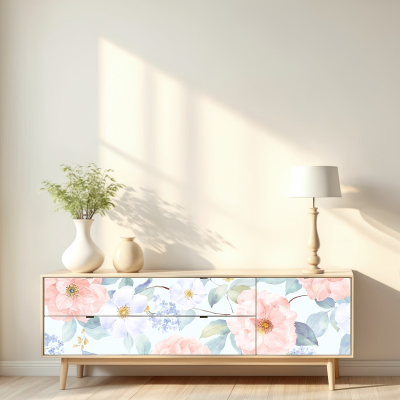 Naklejka repozycjonowalna delikatne pastelowe kwiaty w akwareli – Wallissimo® Naklejka repozycjonowalna delikatne pastelowe kwiaty w akwareli – Wallissimo®