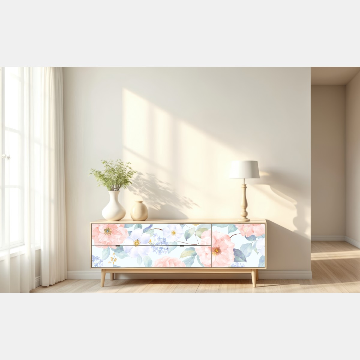 Naklejka repozycjonowalna delikatne pastelowe kwiaty w akwareli – Wallissimo® Naklejka repozycjonowalna delikatne pastelowe kwiaty w akwareli – Wallissimo®