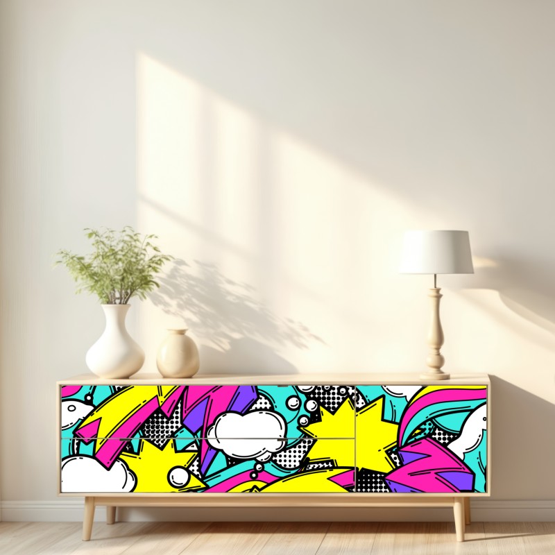 Naklejka repozycjonowalna żywy pop-art komiksowy wzór – Wallissimo® Naklejka repozycjonowalna żywy pop-art komiksowy wzór – Wallissimo®