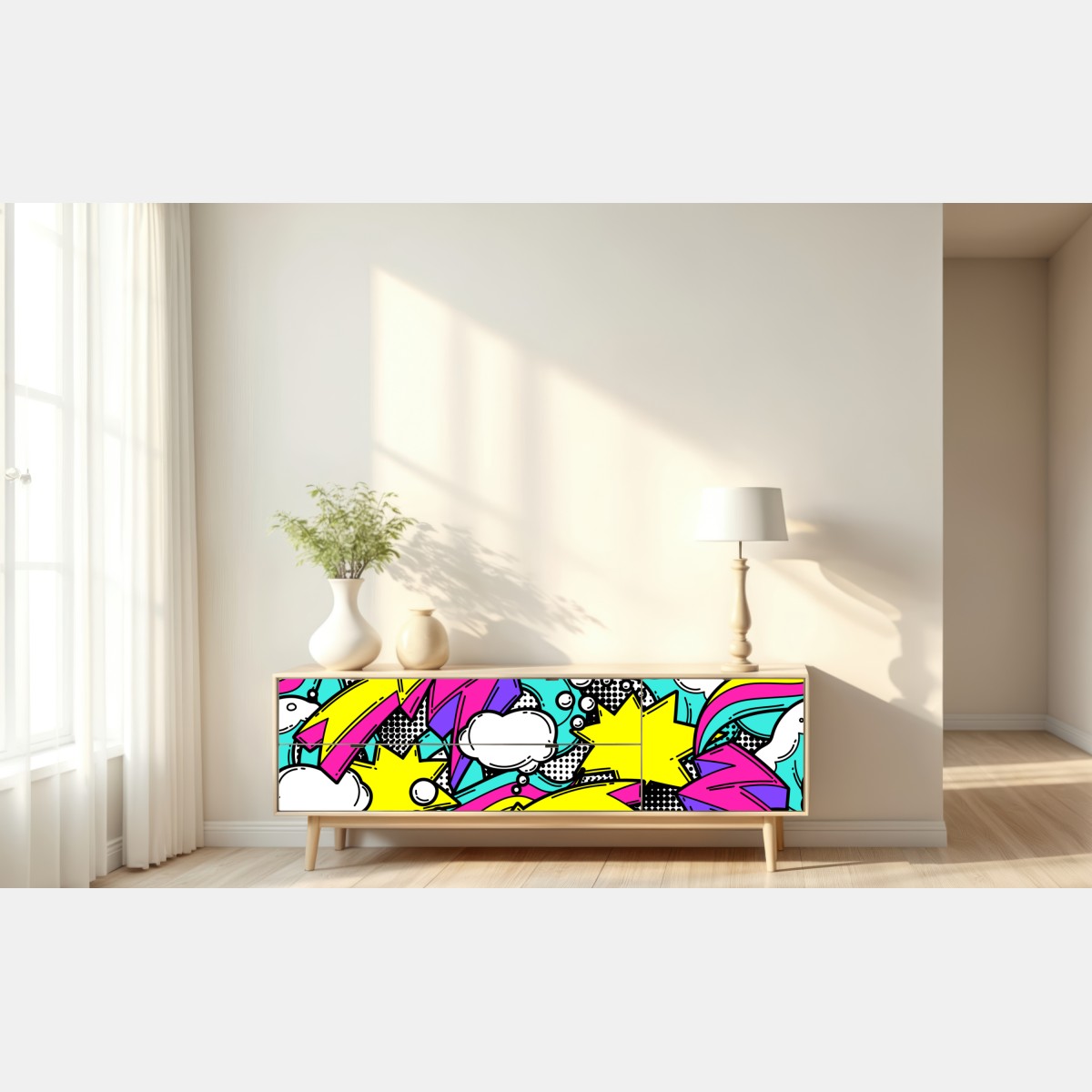 Naklejka repozycjonowalna żywy pop-art komiksowy wzór – Wallissimo® Naklejka repozycjonowalna żywy pop-art komiksowy wzór – Wallissimo®