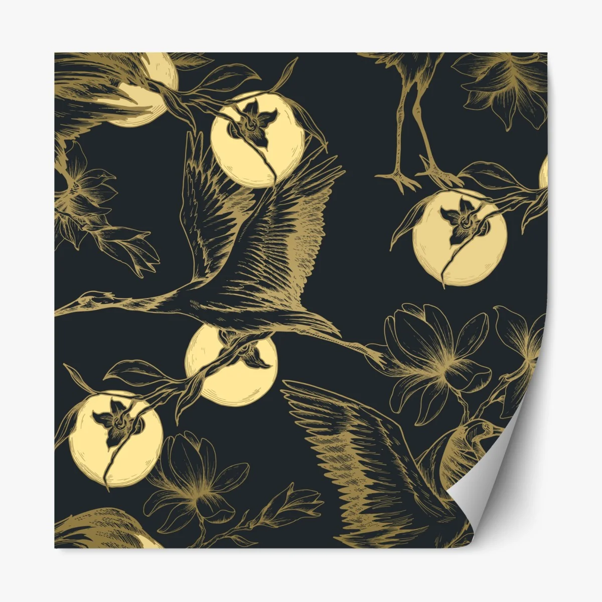 Naklejka repozycjonowalna złote żurawie i księżycowy wzór – Wallissimo® Naklejka repozycjonowalna złote żurawie i księżycowy wzór – Wallissimo®