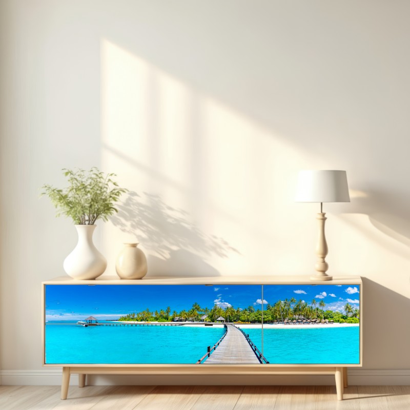 Naklejka repozycjonowalna tropikalna turkusowa plaża – Wallissimo® Naklejka repozycjonowalna tropikalna turkusowa plaża – Wallissimo®