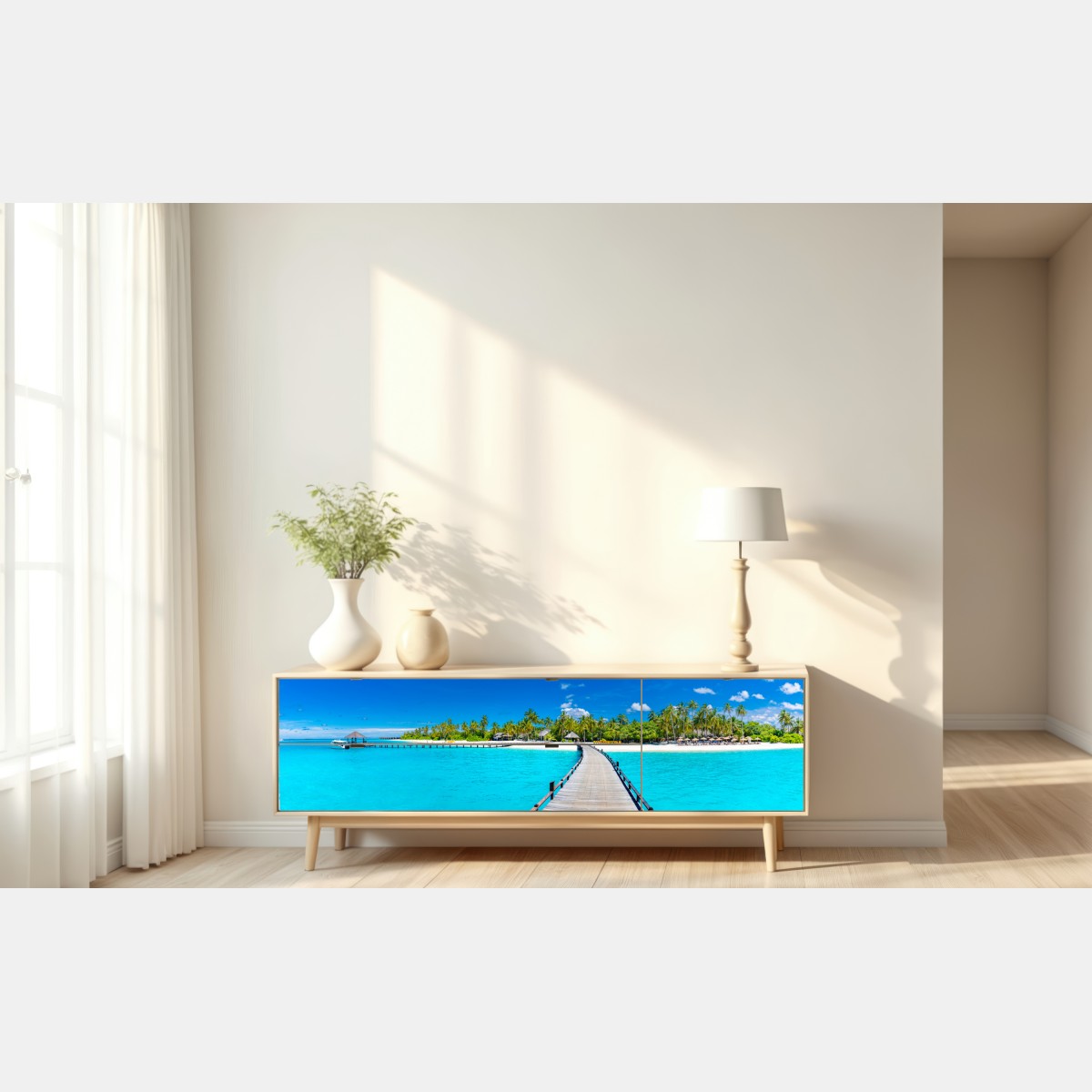 Naklejka repozycjonowalna tropikalna turkusowa plaża – Wallissimo® Naklejka repozycjonowalna tropikalna turkusowa plaża – Wallissimo®