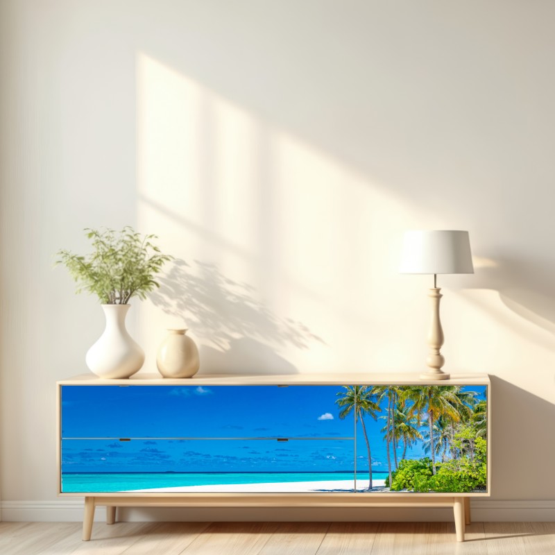 Naklejka repozycjonowalna tropikalna turkusowa plaża – Wallissimo® Naklejka repozycjonowalna tropikalna turkusowa plaża – Wallissimo®