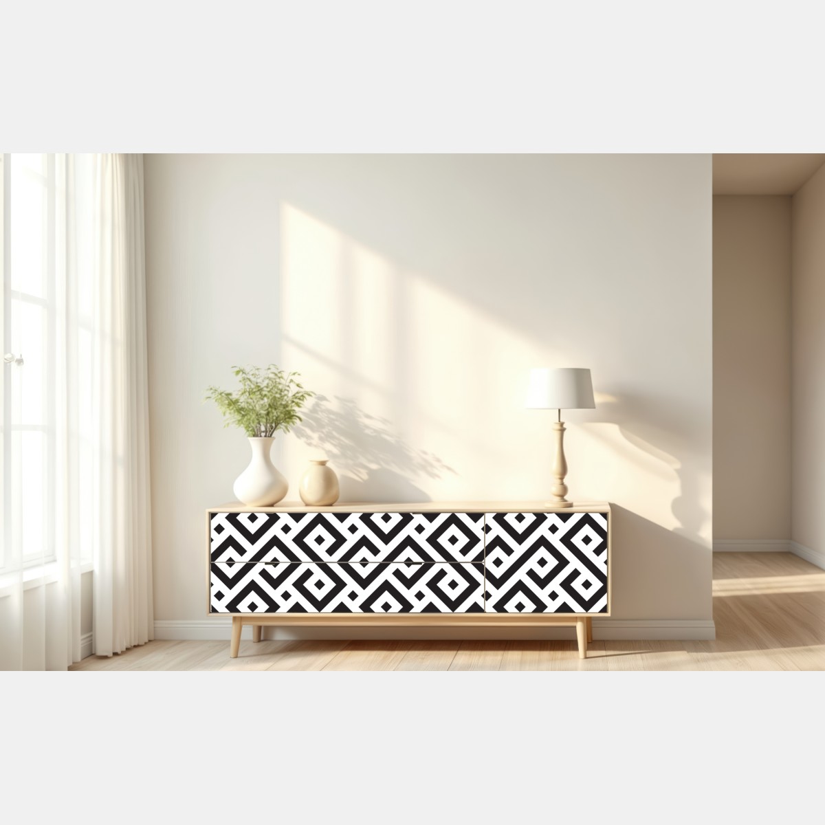 Naklejka repozycjonowalna ponadczasowy czarno-biały geometryczny wzór – Wallissimo® Naklejka repozycjonowalna ponadczasowy czarno-biały geometryczny wzór – Wallissimo®
