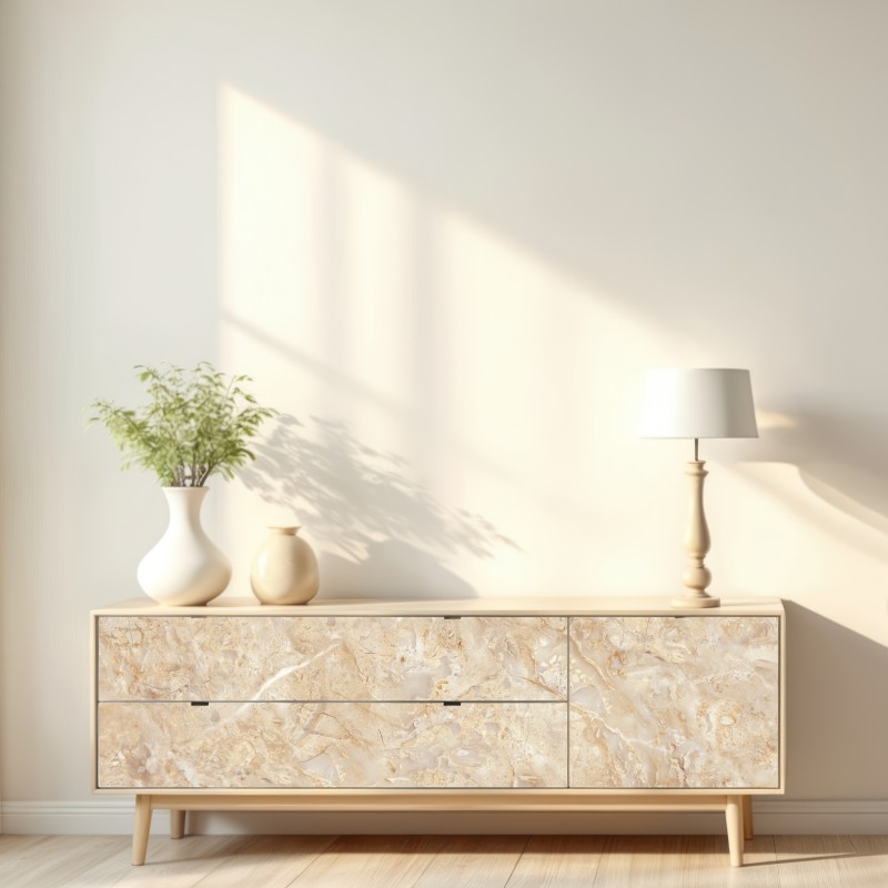 Naklejka repozycjonowalna beżowa tekstura marmuru z naturalnymi żyłami – Wallissimo® Naklejka repozycjonowalna beżowa tekstura marmuru z naturalnymi żyłami – Wallissimo®