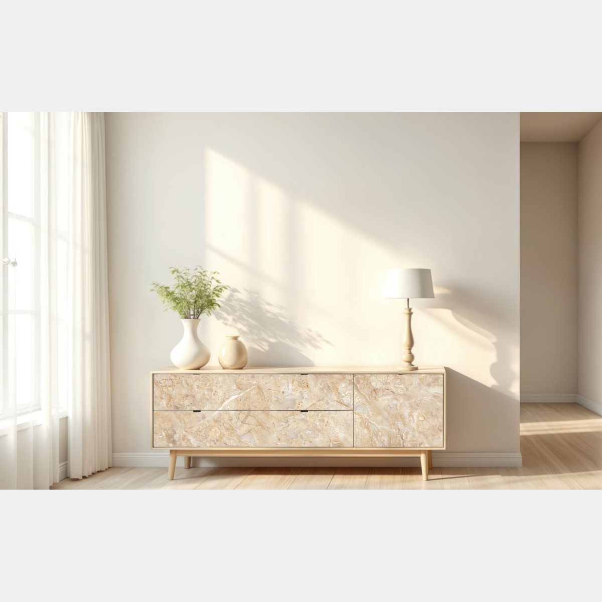 Naklejka repozycjonowalna beżowa tekstura marmuru z naturalnymi żyłami – Wallissimo® Naklejka repozycjonowalna beżowa tekstura marmuru z naturalnymi żyłami – Wallissimo®