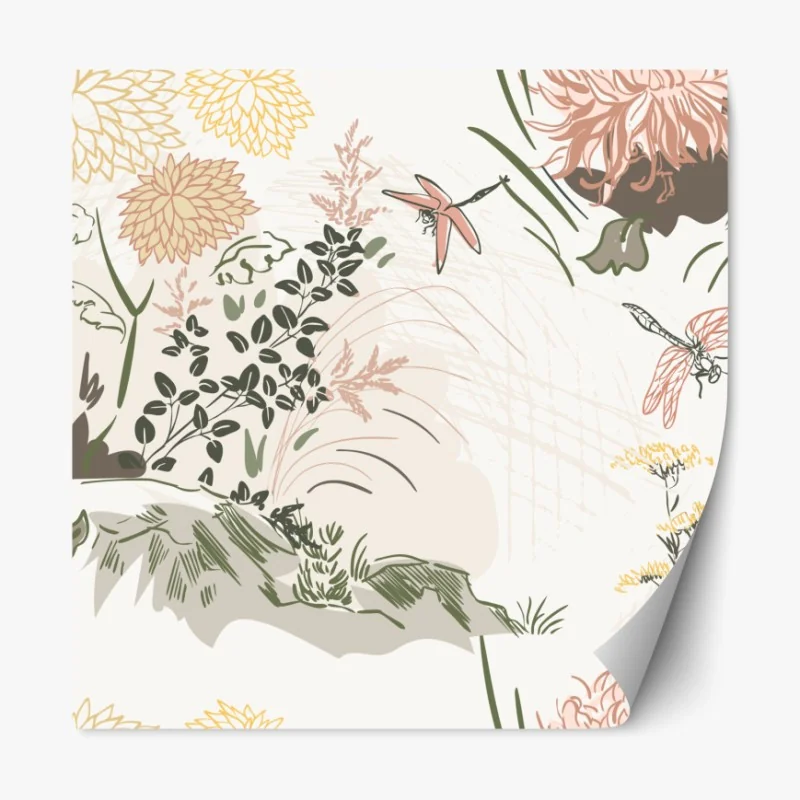 Naklejka repozycjonowalna beżowy liściasty wzór botaniczny – Wallissimo®