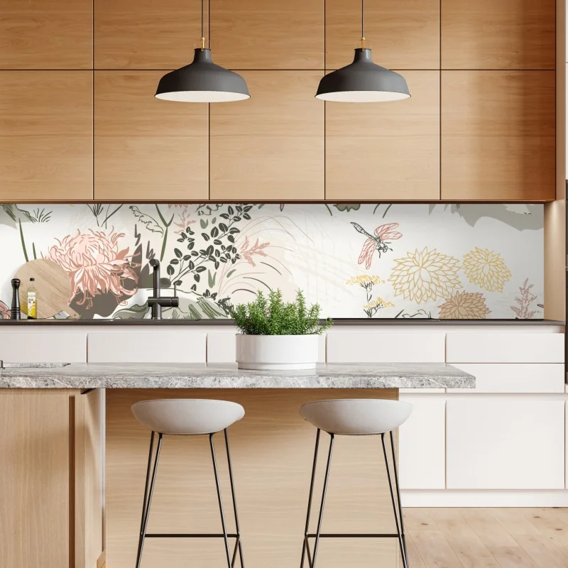 Naklejka repozycjonowalna beżowy liściasty wzór botaniczny – Wallissimo®