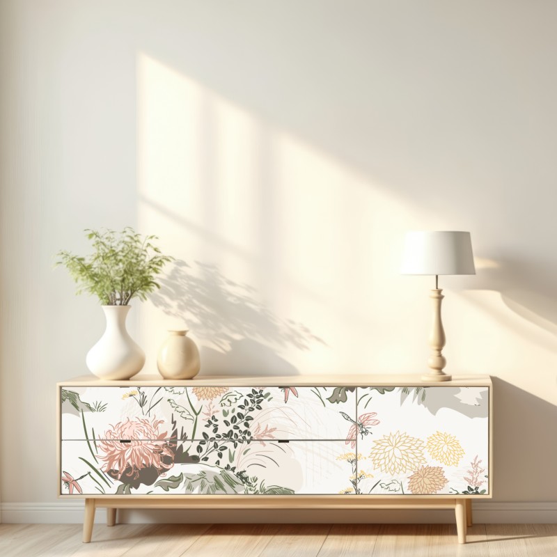 Naklejka repozycjonowalna delikatny pastelowy wzór kwiatowy – Wallissimo® Naklejka repozycjonowalna delikatny pastelowy wzór kwiatowy – Wallissimo®