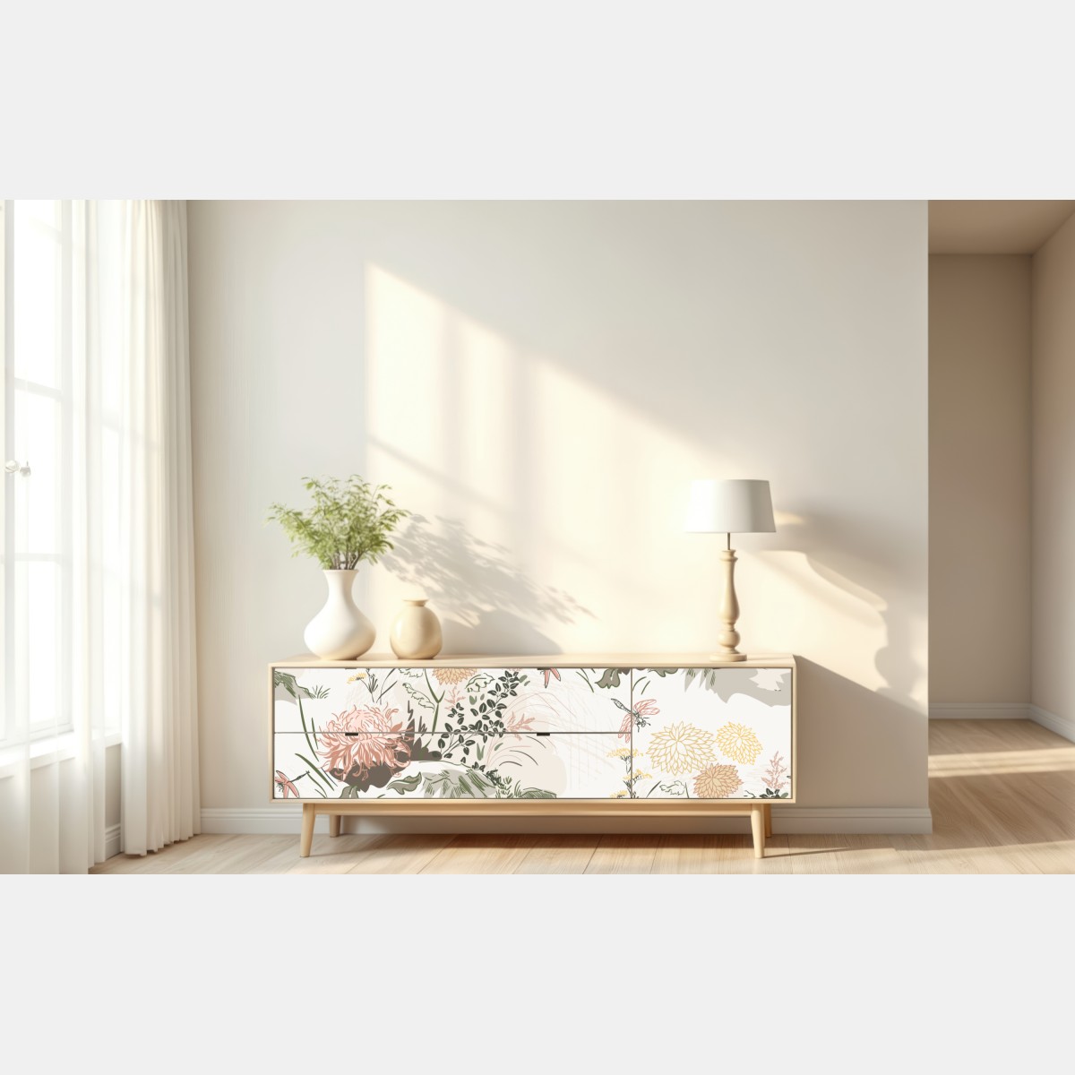 Naklejka repozycjonowalna delikatny pastelowy wzór kwiatowy – Wallissimo® Naklejka repozycjonowalna delikatny pastelowy wzór kwiatowy – Wallissimo®