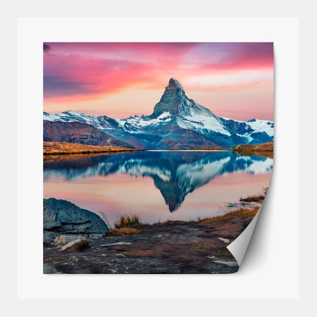 Naklejka repozycjonowalna majestatyczny Matterhorn odbity w Stellisee – Wallissimo® Naklejka repozycjonowalna majestatyczny Matterhorn odbity w Stellisee – Wallissimo®