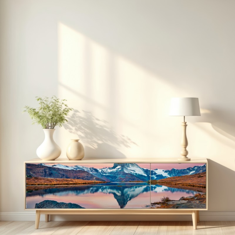 Naklejka repozycjonowalna majestatyczny Matterhorn odbity w Stellisee – Wallissimo® Naklejka repozycjonowalna majestatyczny Matterhorn odbity w Stellisee – Wallissimo®