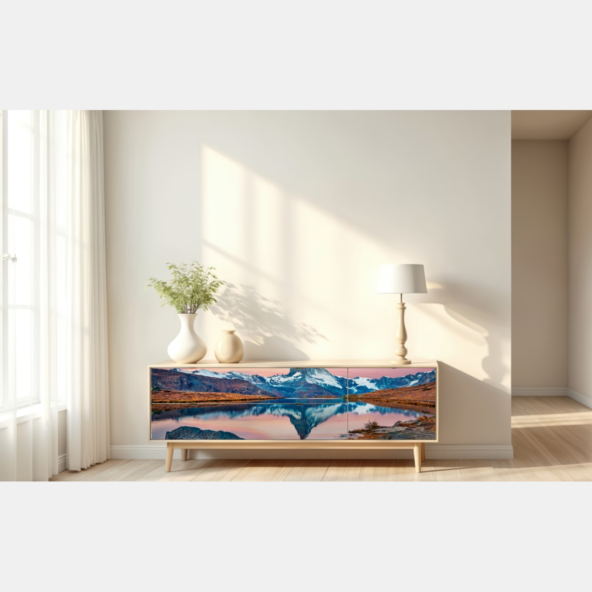 Naklejka repozycjonowalna majestatyczny Matterhorn odbity w Stellisee – Wallissimo® Naklejka repozycjonowalna majestatyczny Matterhorn odbity w Stellisee – Wallissimo®