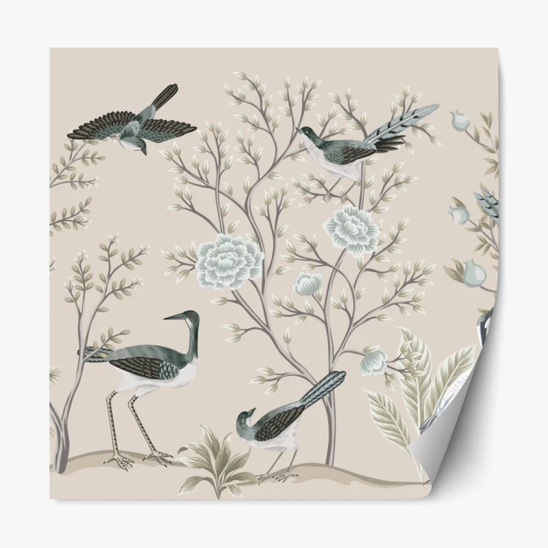 Naklejka repozycjonowalna eleganckie ptaki i kwitnące gałęzie
