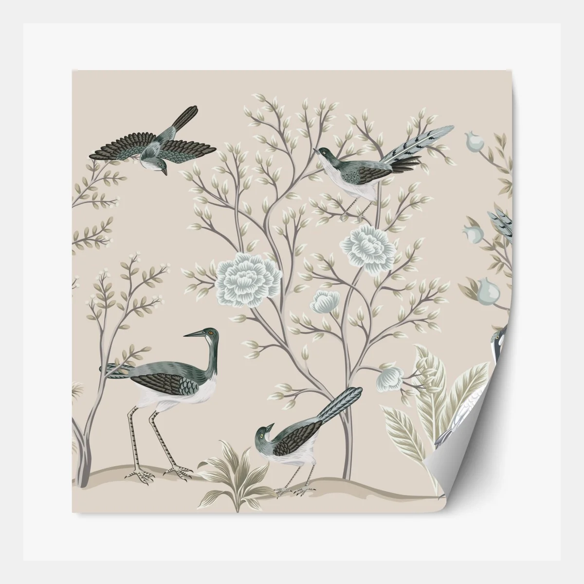 Naklejka repozycjonowalna eleganckie ptaki i kwitnące gałęzie – Wallissimo® Naklejka repozycjonowalna eleganckie ptaki i kwitnące gałęzie – Wallissimo®