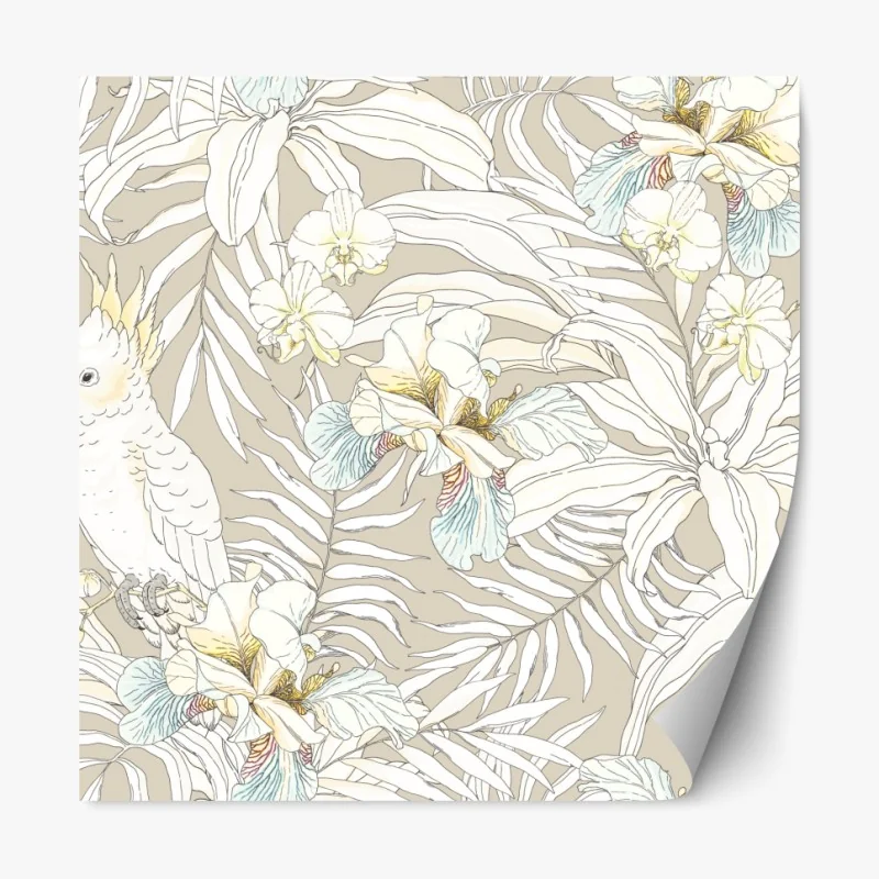 Naklejka repozycjonowalna tropikalny wzór z kakadu i kwiatami
