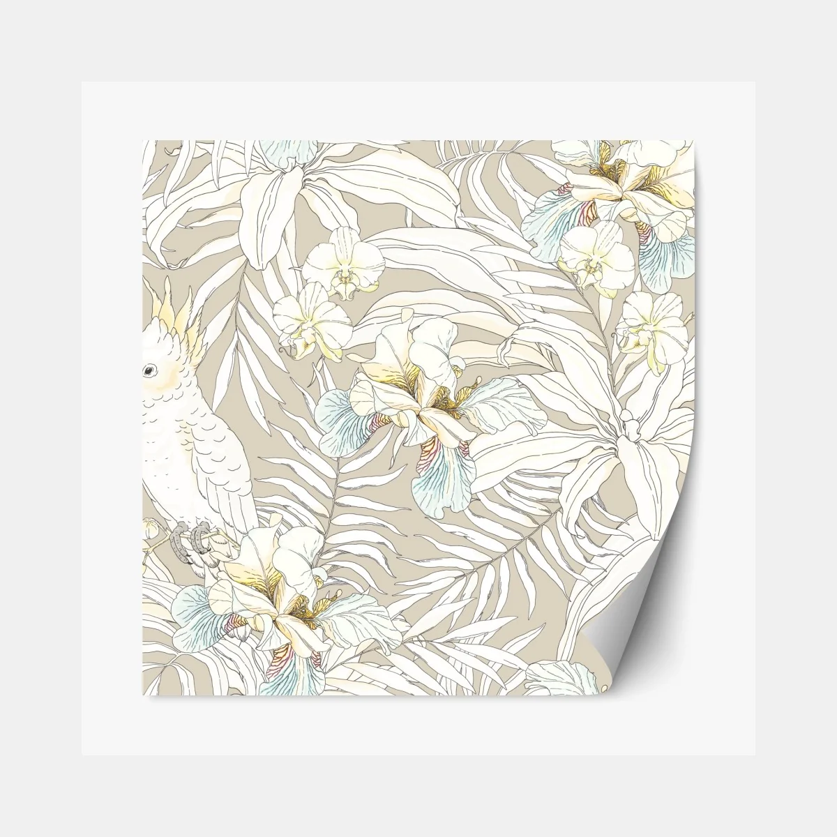Naklejka repozycjonowalna tropikalny wzór z kakadu i kwiatami – Wallissimo® Naklejka repozycjonowalna tropikalny wzór z kakadu i kwiatami – Wallissimo®