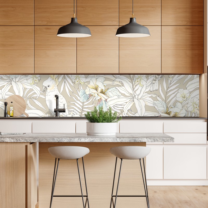 Naklejka repozycjonowalna beżowy liściasty wzór botaniczny – Wallissimo®