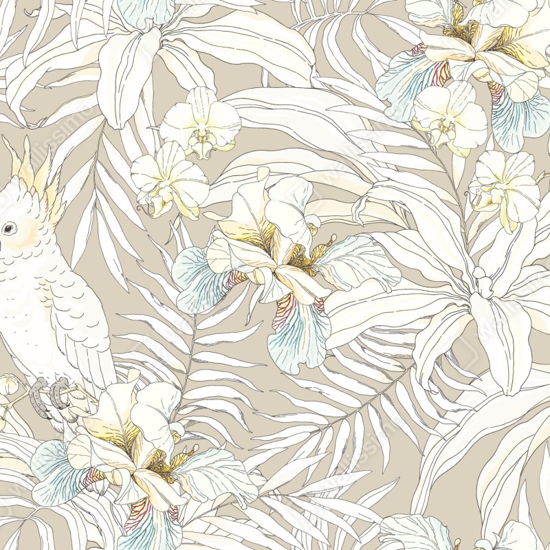 Naklejka repozycjonowalna tropikalny wzór z kakadu i kwiatami – Wallissimo® Naklejka repozycjonowalna tropikalny wzór z kakadu i kwiatami – Wallissimo®