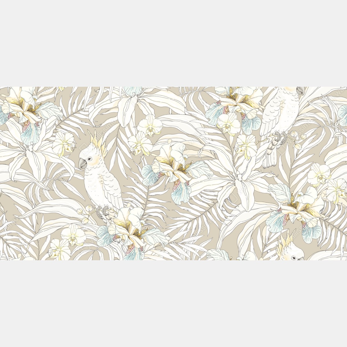 Naklejka repozycjonowalna tropikalny wzór z kakadu i kwiatami – Wallissimo® Naklejka repozycjonowalna tropikalny wzór z kakadu i kwiatami – Wallissimo®