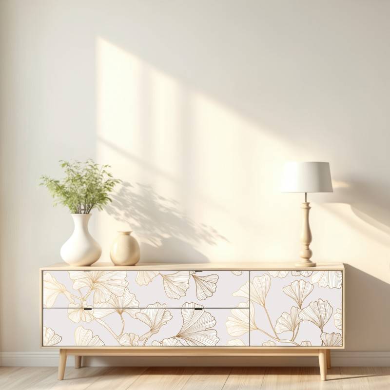 Naklejka repozycjonowalna delikatny złoty wzór miłorzębu – Wallissimo® Naklejka repozycjonowalna delikatny złoty wzór miłorzębu – Wallissimo®