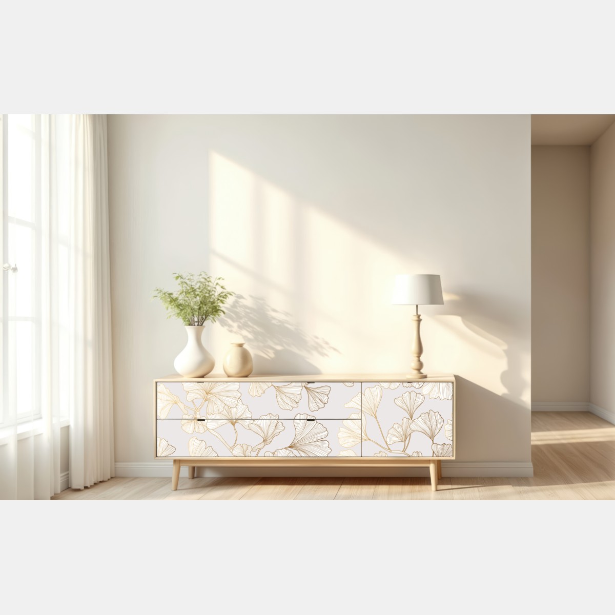 Naklejka repozycjonowalna delikatny złoty wzór miłorzębu – Wallissimo® Naklejka repozycjonowalna delikatny złoty wzór miłorzębu – Wallissimo®