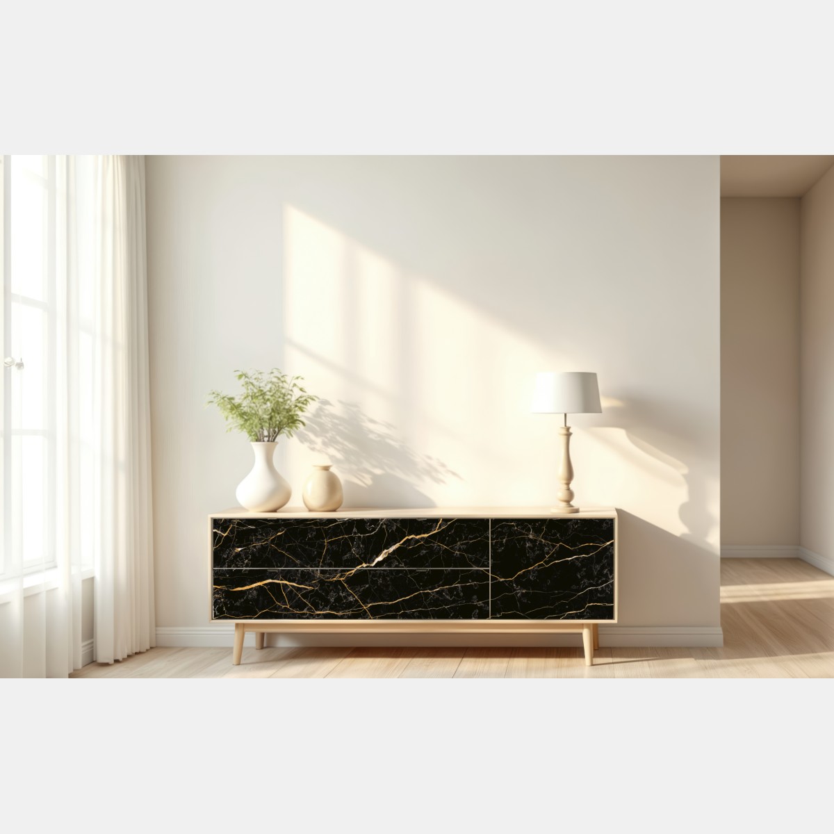 Naklejka repozycjonowalna czarny marmur ze złotymi żyłami – Wallissimo® Naklejka repozycjonowalna czarny marmur ze złotymi żyłami – Wallissimo®