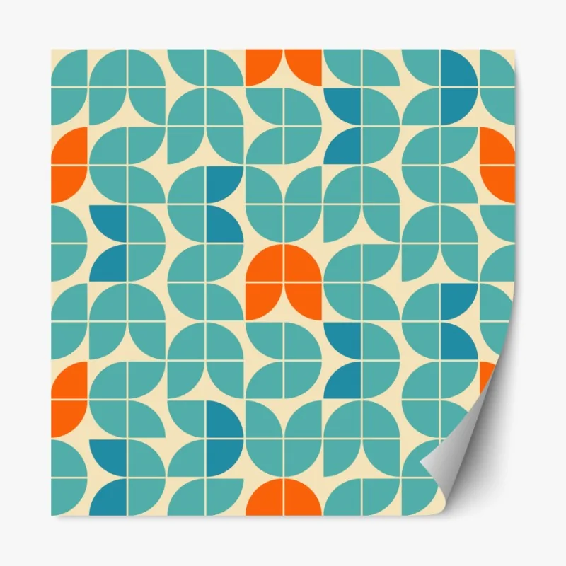 Naklejka repozycjonowalna retro geometryczny wzór kafelkowy w turkusie i pomarańczy