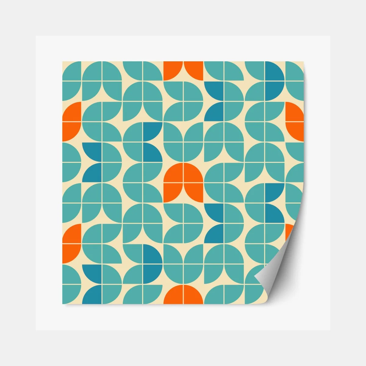 Naklejka repozycjonowalna retro geometryczny wzór kafelkowy w turkusie i pomarańczy – Wallissimo® Naklejka repozycjonowalna retro geometryczny wzór kafelkowy w turkusie i pomarańczy – Wallissimo®