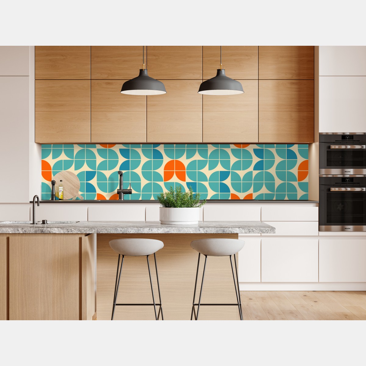 Naklejka repozycjonowalna retro geometryczny wzór kafelkowy w turkusie i pomarańczy – Wallissimo® Naklejka repozycjonowalna retro geometryczny wzór kafelkowy w turkusie i pomarańczy – Wallissimo®