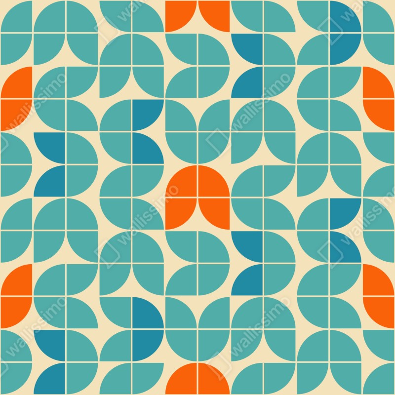 Naklejka repozycjonowalna retro geometryczny wzór kafelkowy w turkusie i pomarańczy – Wallissimo® Naklejka repozycjonowalna retro geometryczny wzór kafelkowy w turkusie i pomarańczy – Wallissimo®