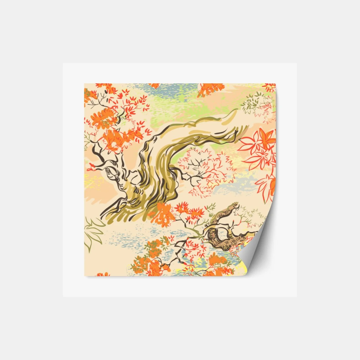 Naklejka repozycjonowalna orientalny wzór z drzewami i liśćmi – Wallissimo® Naklejka repozycjonowalna orientalny wzór z drzewami i liśćmi – Wallissimo®