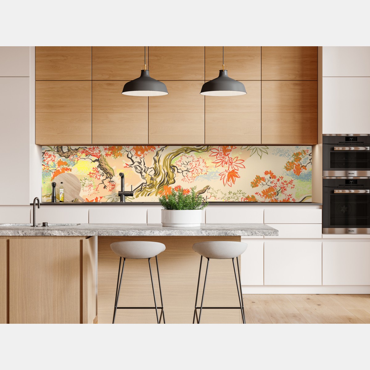 Naklejka repozycjonowalna orientalny wzór z drzewami i liśćmi – Wallissimo® Naklejka repozycjonowalna orientalny wzór z drzewami i liśćmi – Wallissimo®