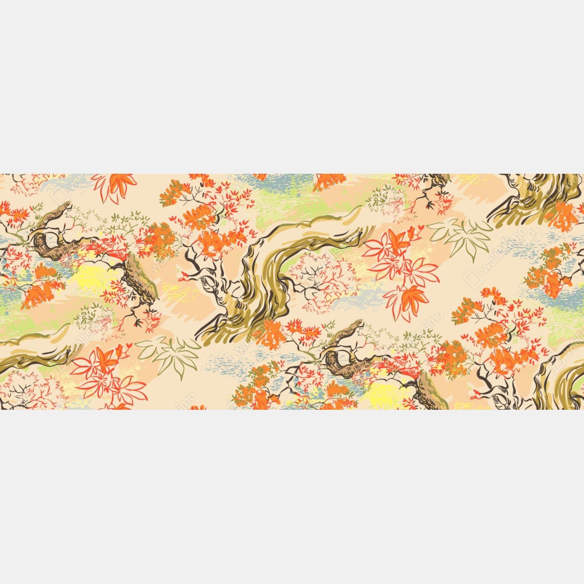 Naklejka repozycjonowalna orientalny wzór z drzewami i liśćmi – Wallissimo® Naklejka repozycjonowalna orientalny wzór z drzewami i liśćmi – Wallissimo®