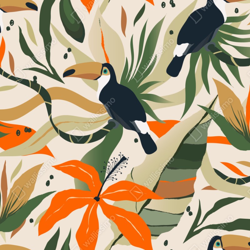 Naklejka repozycjonowalna tropikalny motyw tukanów – Wallissimo® Naklejka repozycjonowalna tropikalny motyw tukanów – Wallissimo®