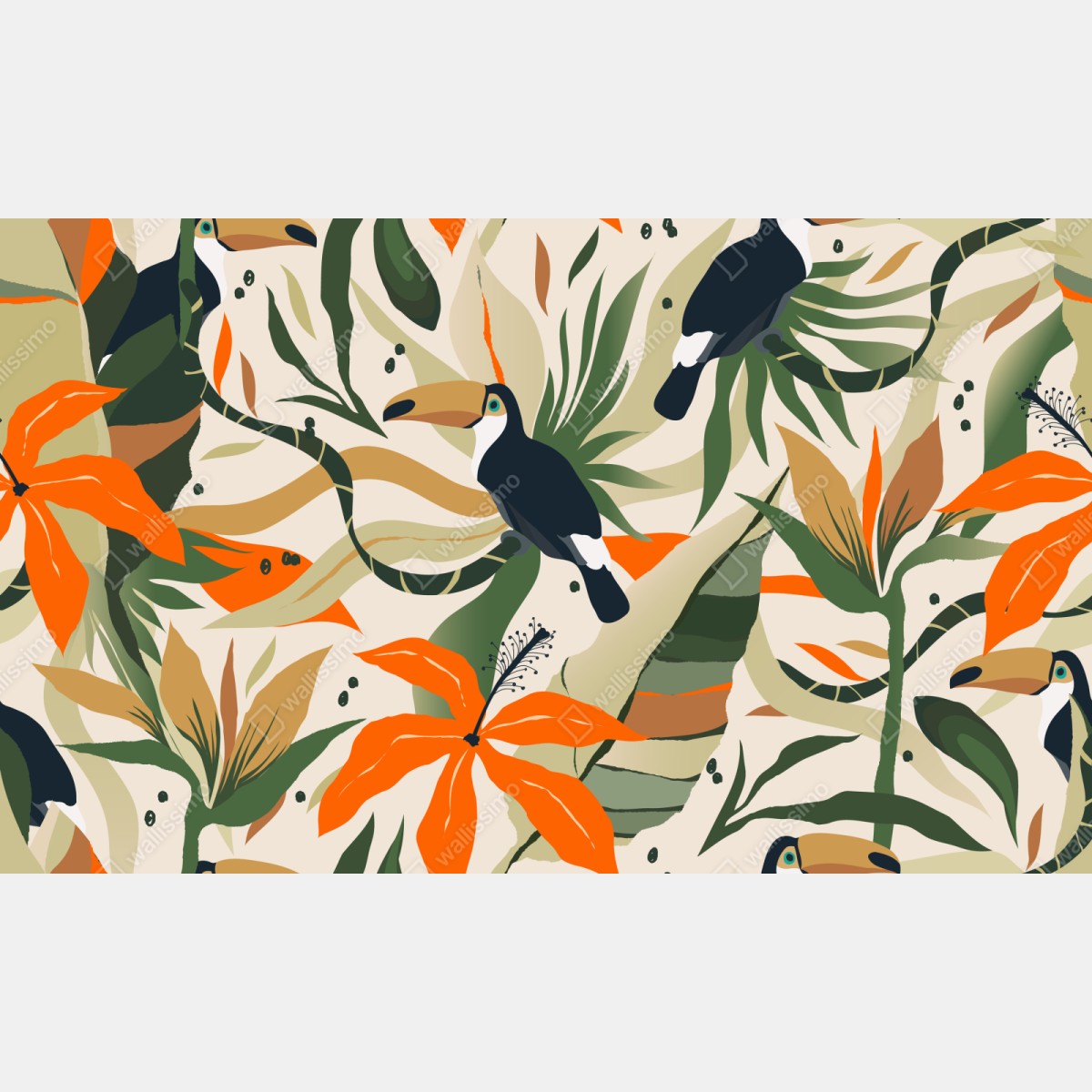 Naklejka repozycjonowalna tropikalny motyw tukanów – Wallissimo® Naklejka repozycjonowalna tropikalny motyw tukanów – Wallissimo®