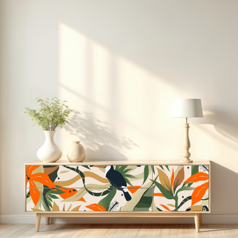 Naklejka repozycjonowalna tropikalny motyw tukanów – Wallissimo® Naklejka repozycjonowalna tropikalny motyw tukanów – Wallissimo®