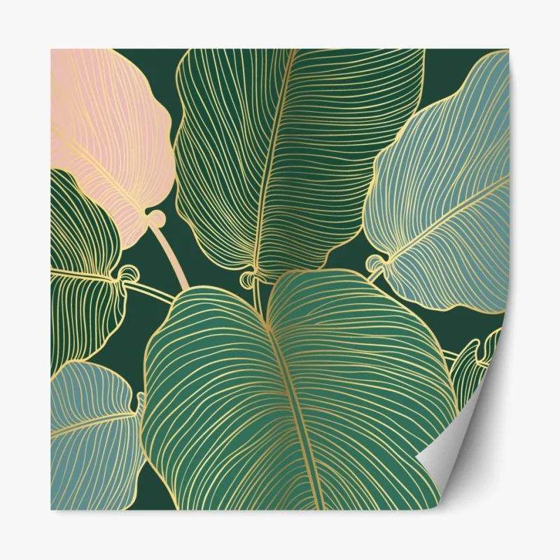 Naklejka repozycjonowalna złote tropikalne liście
