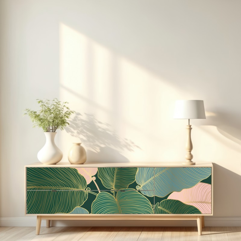 Naklejka repozycjonowalna złote tropikalne liście – Wallissimo® Naklejka repozycjonowalna złote tropikalne liście – Wallissimo®