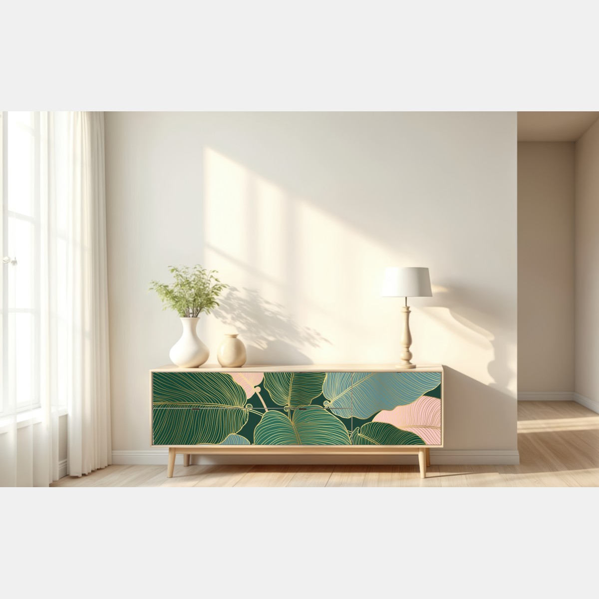 Naklejka repozycjonowalna złote tropikalne liście – Wallissimo® Naklejka repozycjonowalna złote tropikalne liście – Wallissimo®