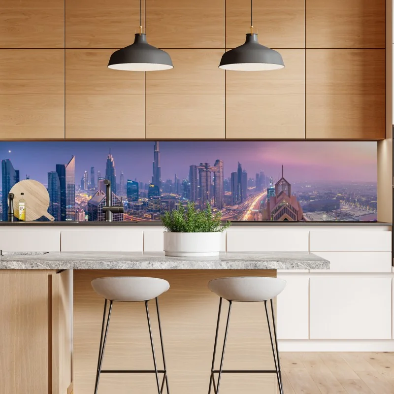Naklejka repozycjonowalna panoramiczny widok Dubaju o zmierzchu – Wallissimo® Naklejka repozycjonowalna panoramiczny widok Dubaju o zmierzchu – Wallissimo®