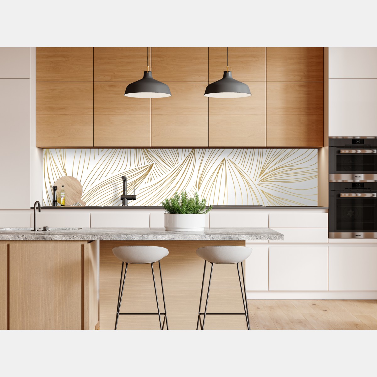 Naklejka repozycjonowalna złote liście w liniowej grafice – Wallissimo® Naklejka repozycjonowalna złote liście w liniowej grafice – Wallissimo®