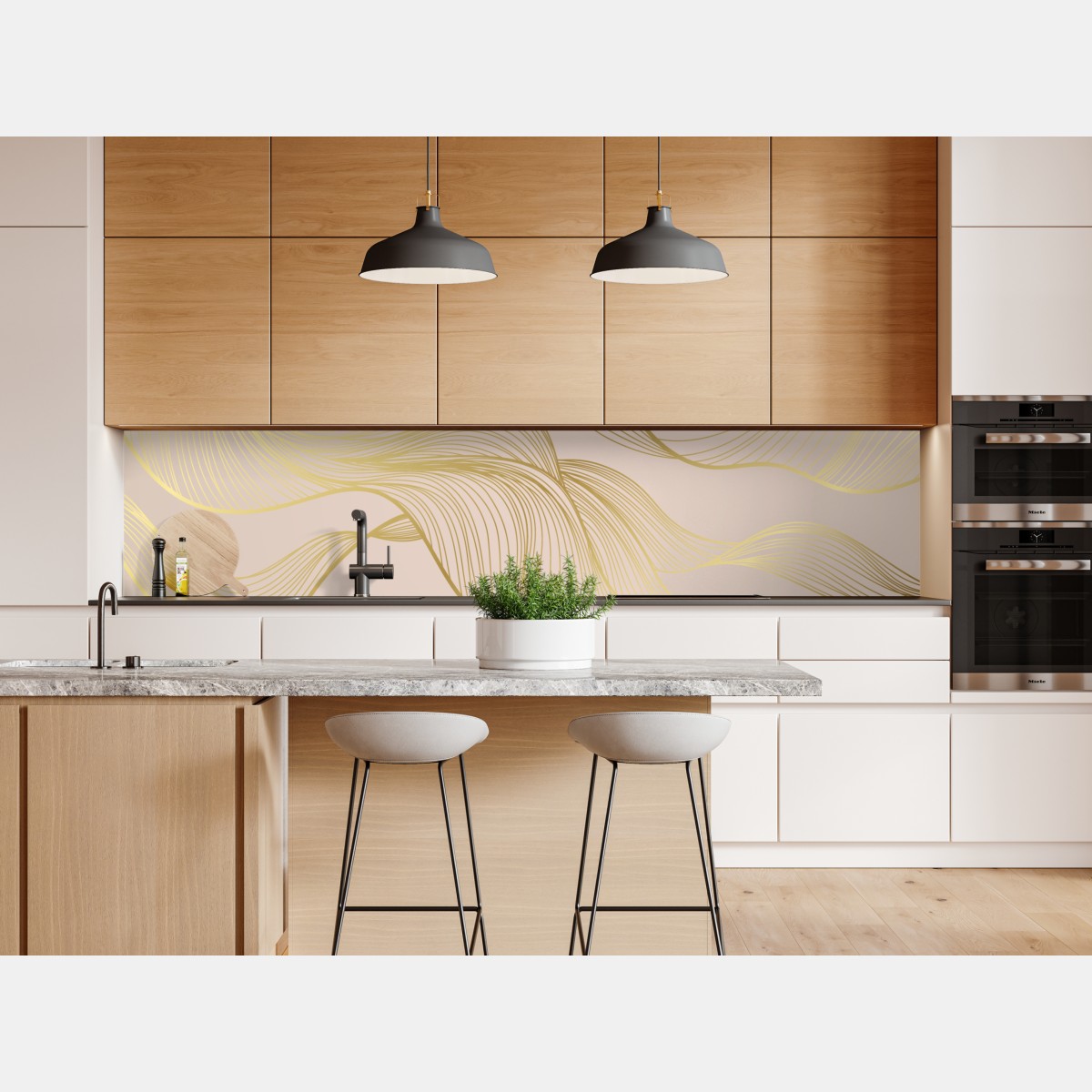 Naklejka repozycjonowalna abstrakcyjny wzór złotych fal – Wallissimo® Naklejka repozycjonowalna abstrakcyjny wzór złotych fal – Wallissimo®